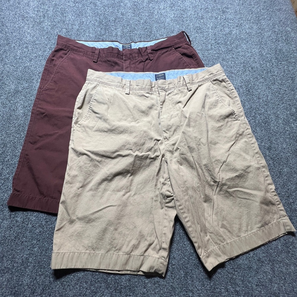 J.Crew Rivington Chino‎ Shorts Bundle of 2 Mens 36W Khaki Burgundy 100% Cotton